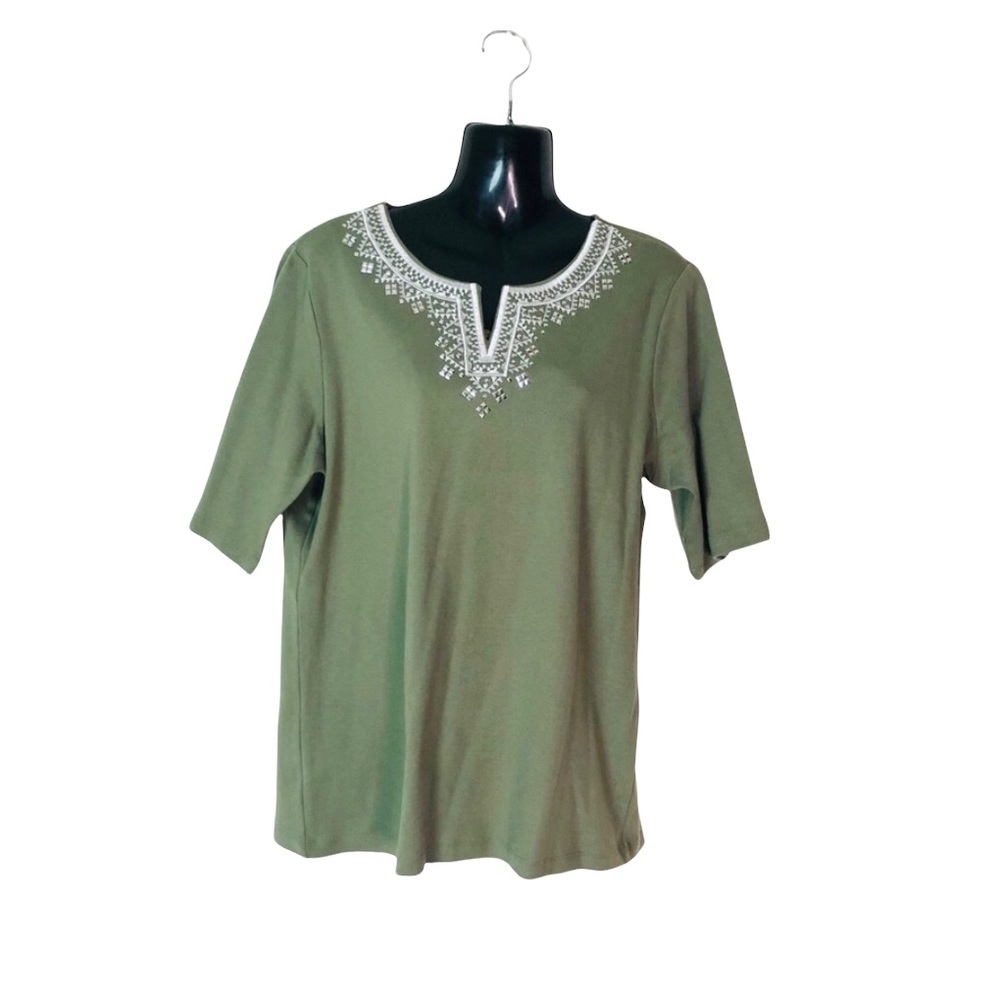 Karen Scott Women’s Embroidered Blouse Lar…